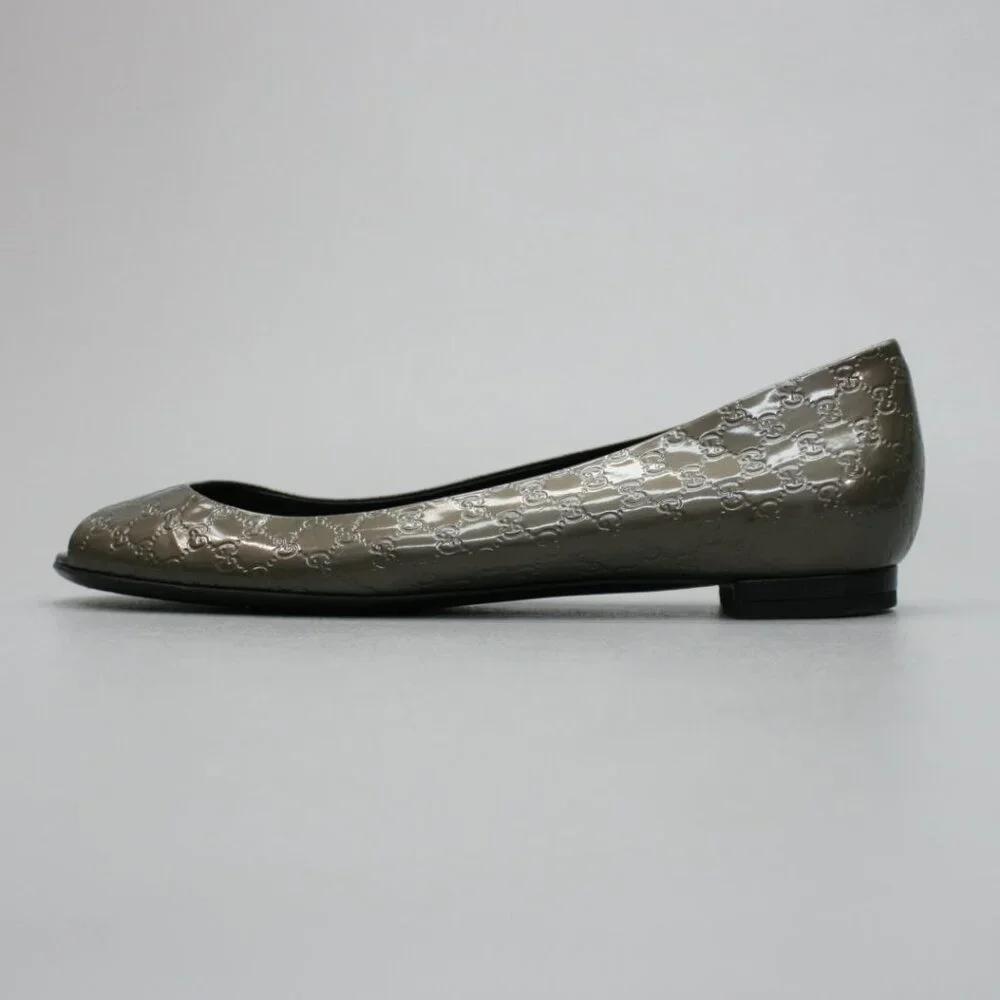 Gucci 37.5 Ladies 7.5 Microguccissima Metal Bronze/Gray GG Flats Peep-toe Shoes - Picture 2 of 12